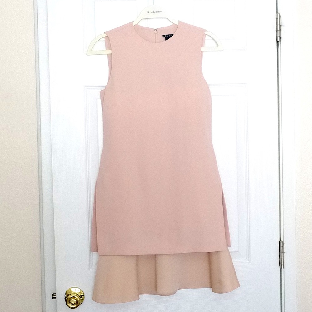 Chic Theory mini sleeveless shift dress with tunic overlay in pale peach, Size 0